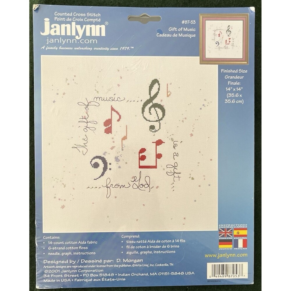 Janlynn Counted Cross Stitch Kit “Gift Of Music” 14”x14” Item #87-53 NEW